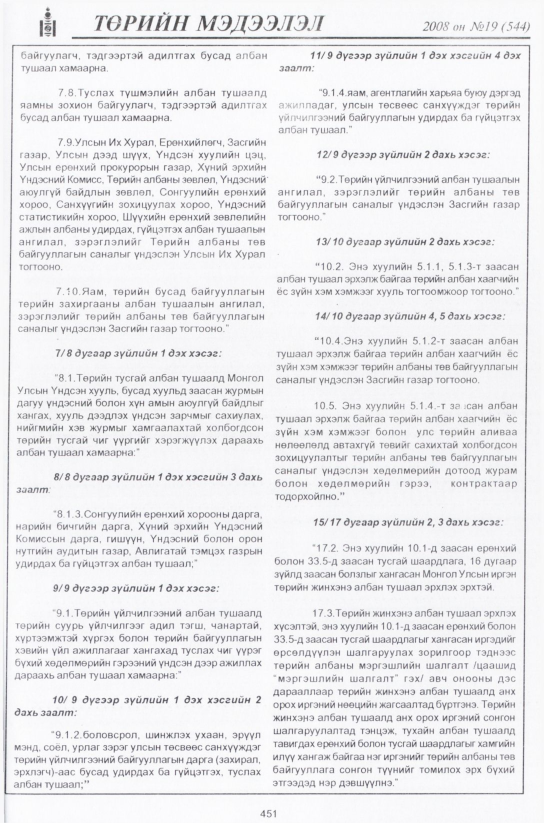 «Төрийн мэдээлэл» № 19, 451-р хуудасны скан