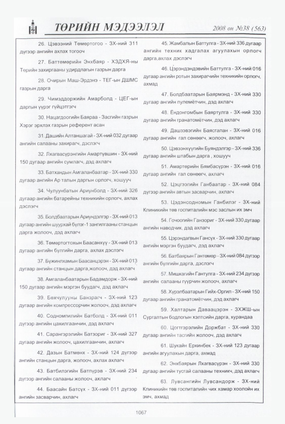 «Төрийн мэдээлэл» № 38, 1067-р хуудасны скан