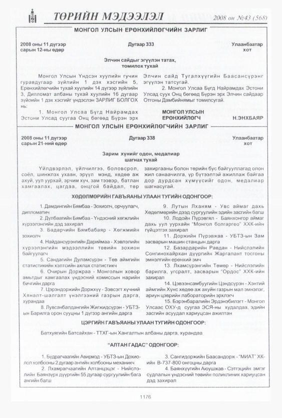 «Төрийн мэдээлэл» № 43, 1176-р хуудасны скан