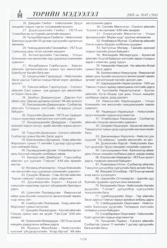 «Төрийн мэдээлэл» № 43, 1179-р хуудасны скан