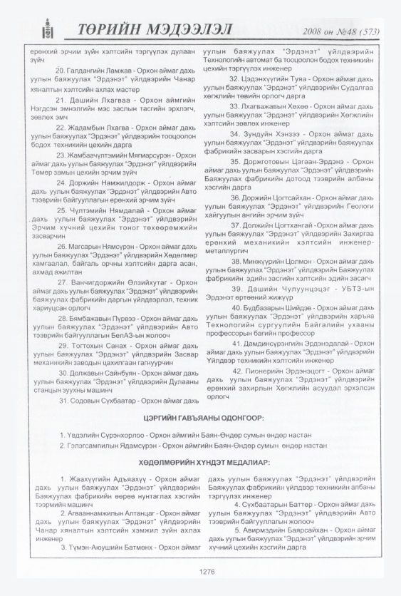 «Төрийн мэдээлэл» № 48, 1276-р хуудасны скан