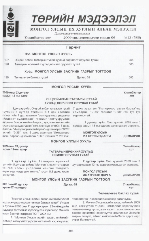 «Төрийн мэдээлэл» № 13, 305-р хуудасны скан