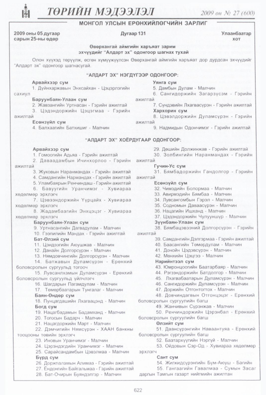 «Төрийн мэдээлэл» № 27, 622-р хуудасны скан