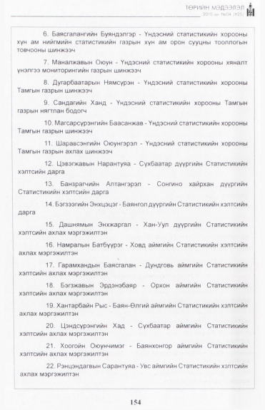 «Төрийн мэдээлэл» № 4, 154-р хуудасны скан