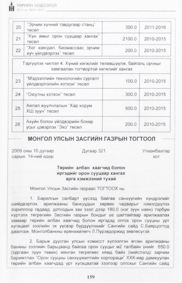 «Төрийн мэдээлэл» № 4, 159-р хуудасны скан