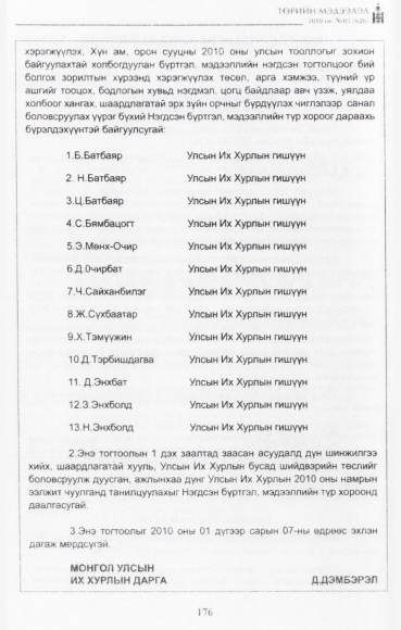 «Төрийн мэдээлэл» № 5, 176-р хуудасны скан
