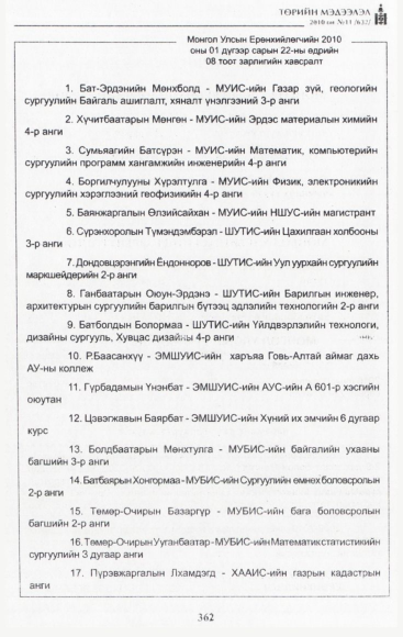 «Төрийн мэдээлэл» № 11, 362-р хуудасны скан