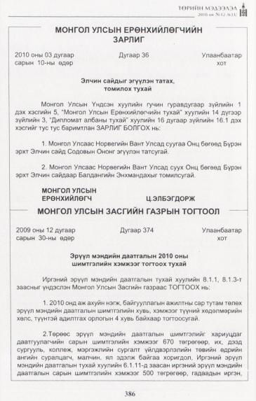 «Төрийн мэдээлэл» № 12, файлын 1-р хуудас