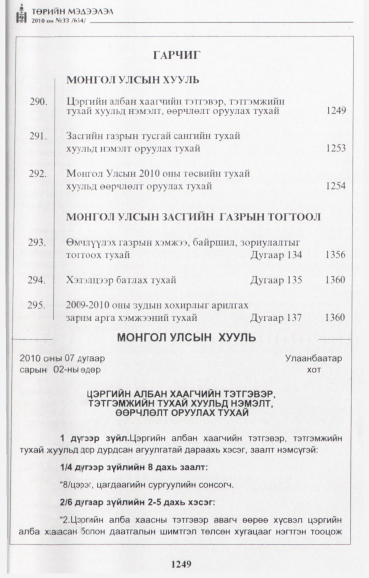 «Төрийн мэдээлэл» № 33, 1249-р хуудасны скан