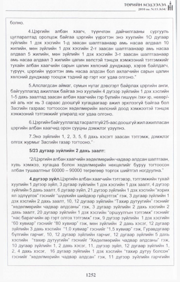 «Төрийн мэдээлэл» № 33, 1252-р хуудасны скан