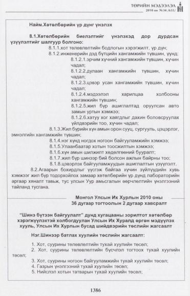 «Төрийн мэдээлэл» № 34, 1386-р хуудасны скан