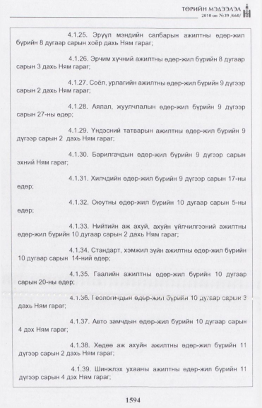 «Төрийн мэдээлэл» № 39, 1594-р хуудасны скан