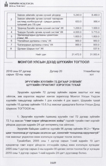 «Төрийн мэдээлэл» № 40, 1649-р хуудасны скан
