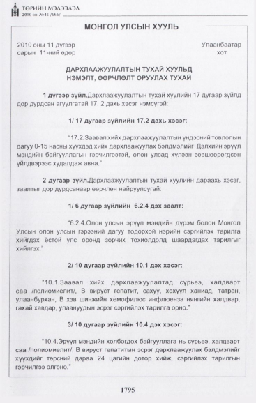 «Төрийн мэдээлэл» № 45, 1795-р хуудасны скан