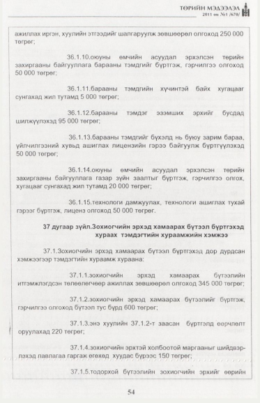 «Төрийн мэдээлэл» № 1, файлын 55-р хуудас