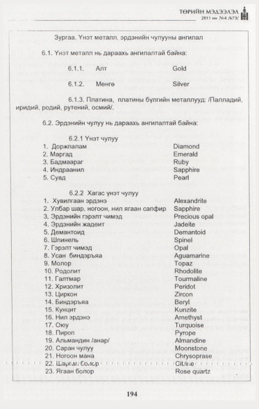 «Төрийн мэдээлэл» № 4, 194-р хуудасны скан