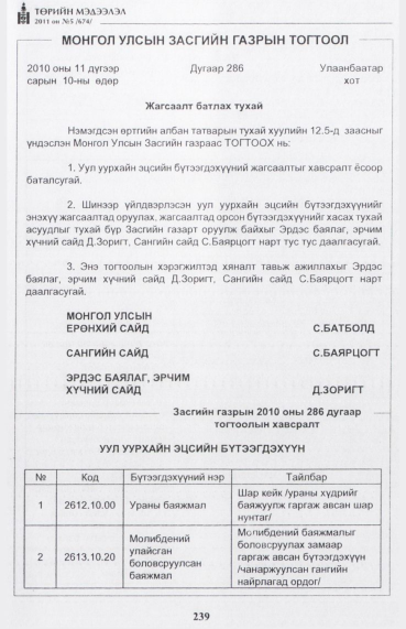 «Төрийн мэдээлэл» № 5, 239-р хуудасны скан