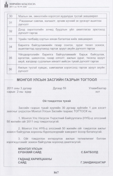 «Төрийн мэдээлэл» № 19, 867-р хуудасны скан