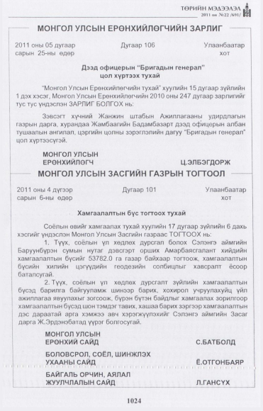 «Төрийн мэдээлэл» № 22, 1024-р хуудасны скан
