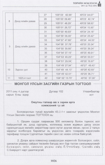 «Төрийн мэдээлэл» № 22, 1026-р хуудасны скан
