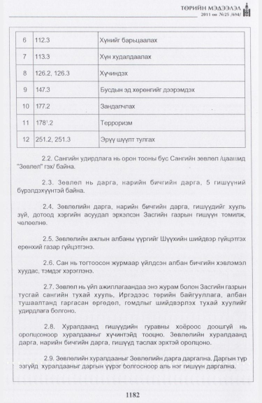 «Төрийн мэдээлэл» № 25, 1182-р хуудасны скан