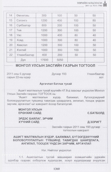 «Төрийн мэдээлэл» № 31, 1360-р хуудасны скан