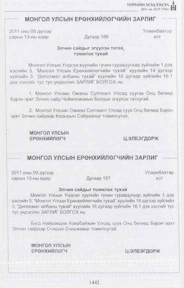 «Төрийн мэдээлэл» № 37, 1442-р хуудасны скан