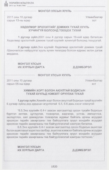 «Төрийн мэдээлэл» № 40, 1533-р хуудасны скан