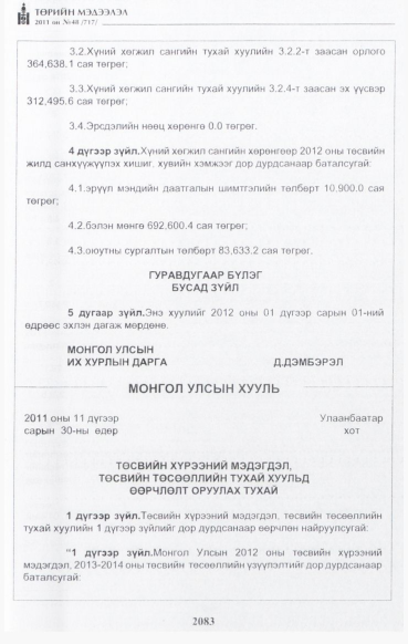 «Төрийн мэдээлэл» № 48, 2083-р хуудасны скан