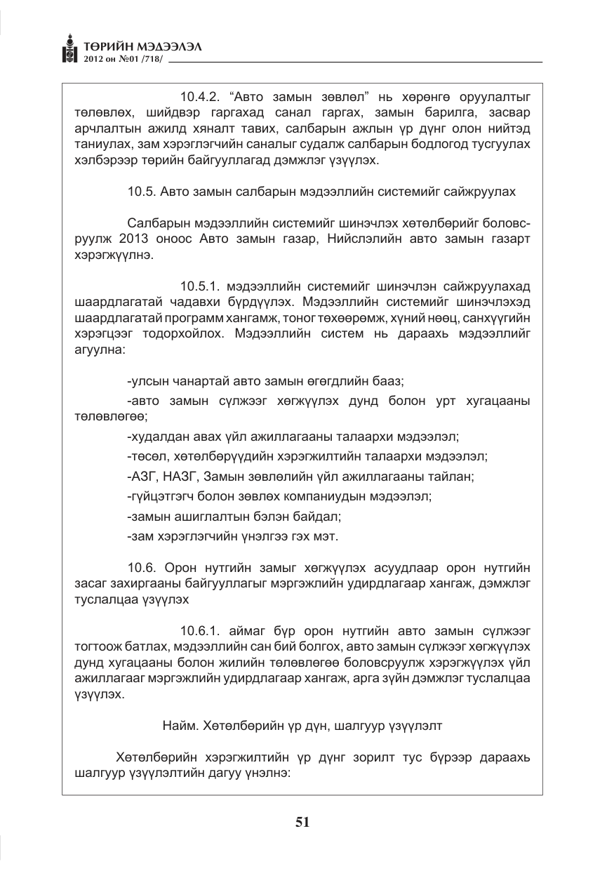 «Төрийн мэдээлэл» № 1, файлын 51-р хуудас