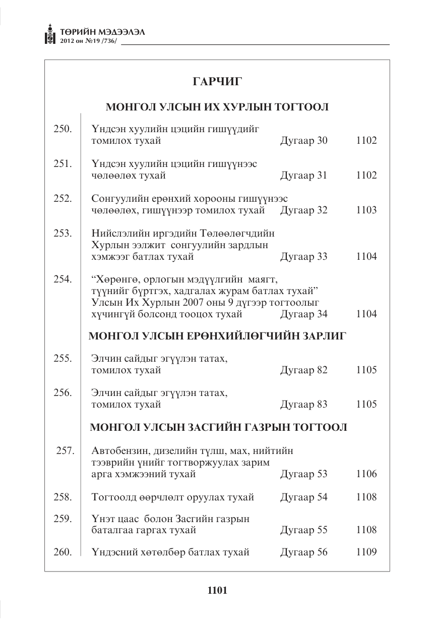«Төрийн мэдээлэл» № 19, файлын 1-р хуудас