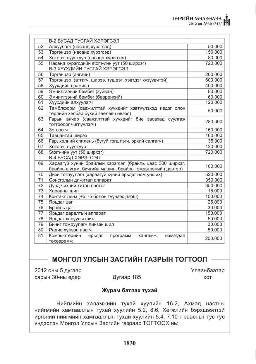 «Төрийн мэдээлэл» № 30, файлын 30-р хуудас