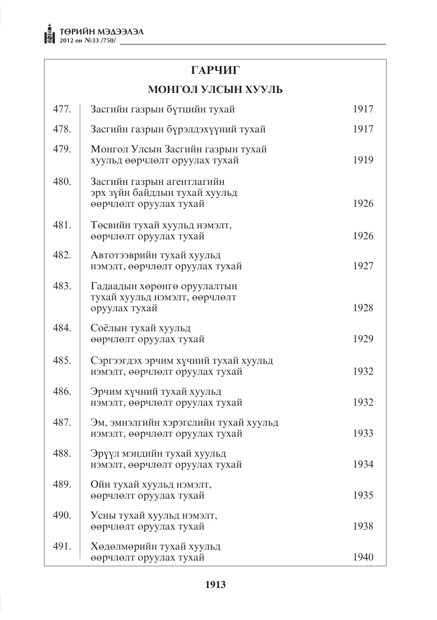 «Төрийн мэдээлэл» № 33, файлын 1-р хуудас