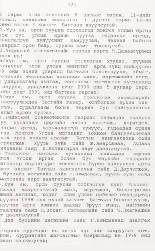 «Төрийн мэдээлэл» № 4, 423-р хуудасны скан