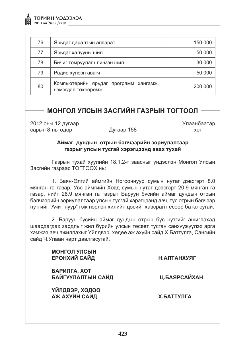 «Төрийн мэдээлэл» № 5, файлын 67-р хуудас
