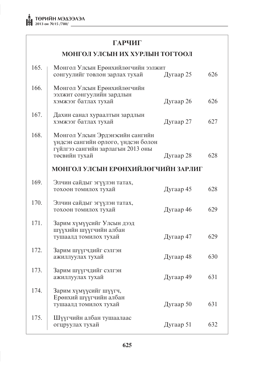«Төрийн мэдээлэл» № 15, файлын 1-р хуудас