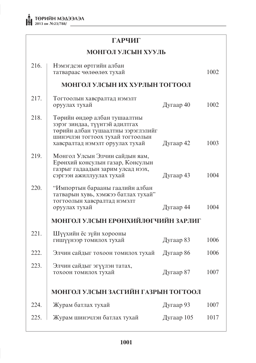 «Төрийн мэдээлэл» № 23, файлын 1-р хуудас