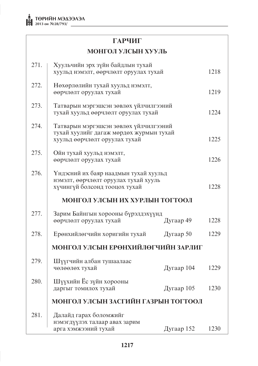 «Төрийн мэдээлэл» № 28, файлын 1-р хуудас