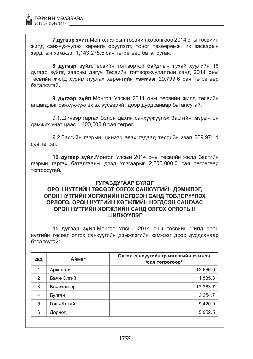 «Төрийн мэдээлэл» № 46, файлын 19-р хуудас