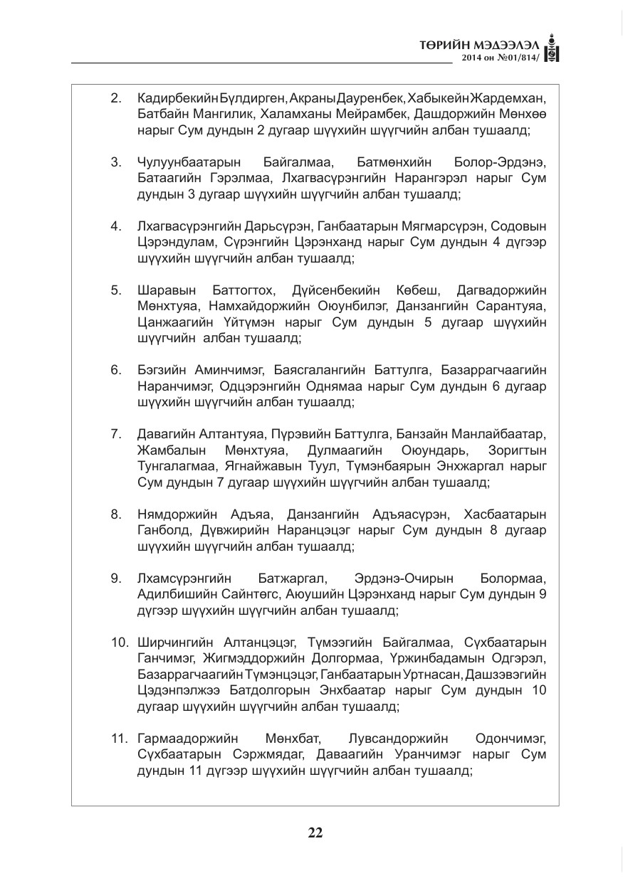 «Төрийн мэдээлэл» № 1, файлын 22-р хуудас