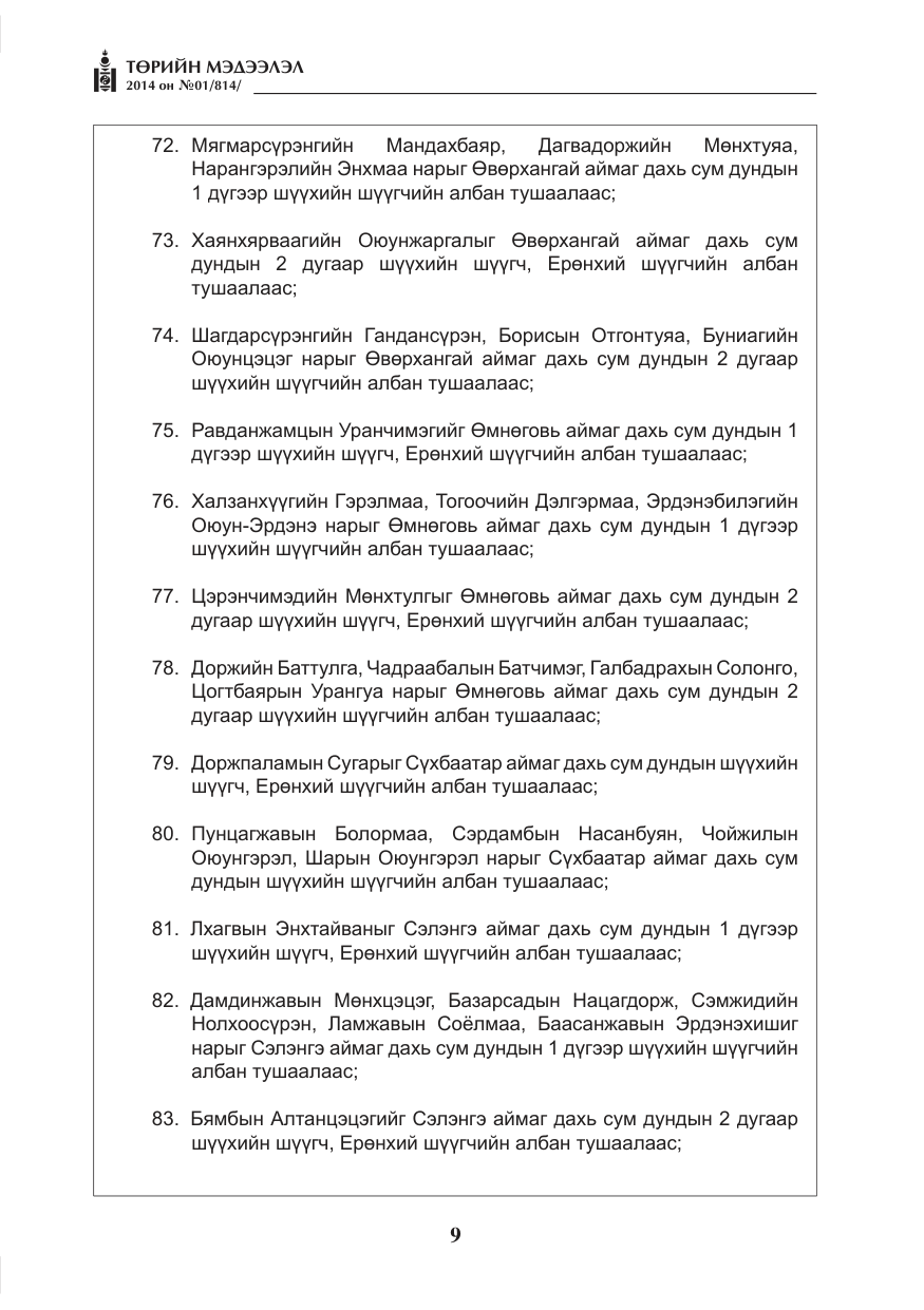 «Төрийн мэдээлэл» № 1, файлын 9-р хуудас
