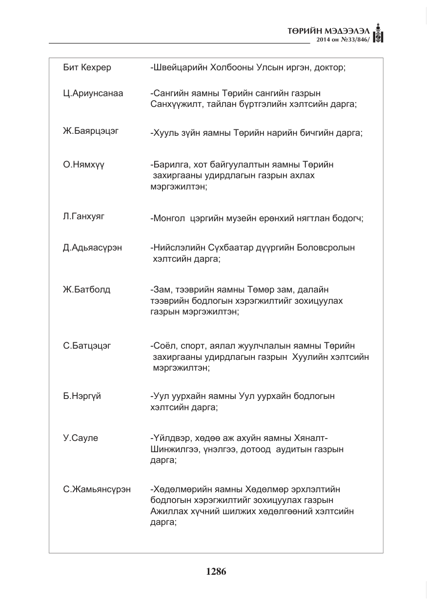 «Төрийн мэдээлэл» № 33, файлын 2-р хуудас