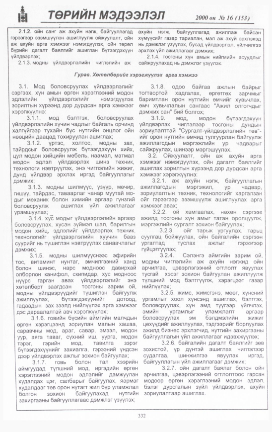 «Төрийн мэдээлэл» № 16, 332-р хуудасны скан