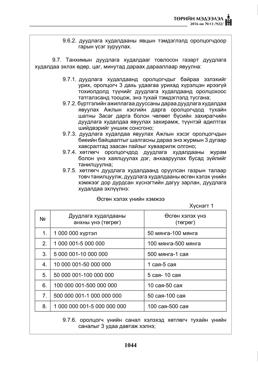 «Төрийн мэдээлэл» № 13, файлын 9-р хуудас